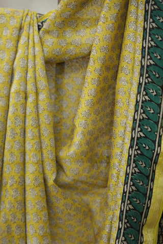 Yellow HBP Cotton Silk Saree With Maheshwari Border - SRYCSS926