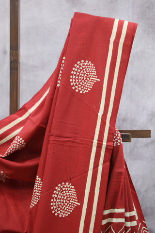 Red HBP Cotton Saree with Contrast Blouse -SRRCS1209