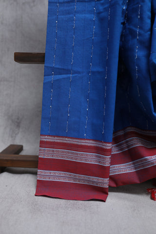 Blue Cotton Ilkal Saree with Gayatri Bordar -SRBCIS307