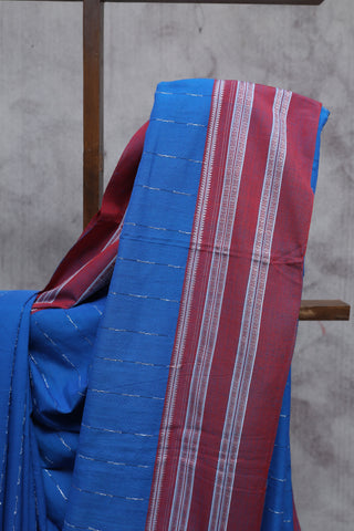 Blue Cotton Ilkal Saree with Gayatri Bordar -SRBCIS307