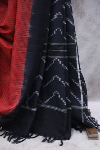 Red Checks Pochampalli Cotton Ikat Saree-SRRCPCIS11EX