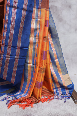 Brown Cotton Ilkal Saree with Gayatri Bordar -SRBCIS306