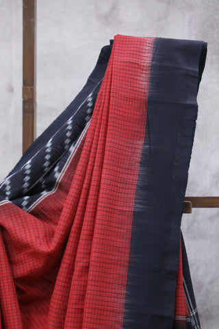 Red Checks Pochampalli Cotton Ikat Saree-SRRCPCIS11EX