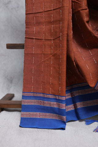 Brown Cotton Ilkal Saree with Gayatri Bordar -SRBCIS306