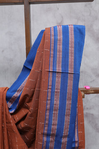 Brown Cotton Ilkal Saree with Gayatri Bordar -SRBCIS306