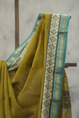 Olive HBP Cotton Silk Saree With Maheshewari Border - SROCSS868