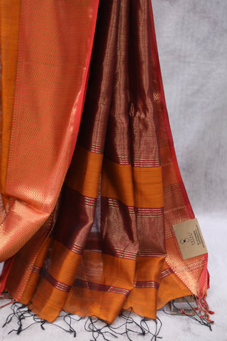 Rust Orange Silk Maheshwari Saree -SRROSMS129