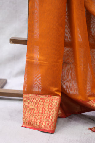 Rust Orange Silk Maheshwari Saree -SRROSMS129