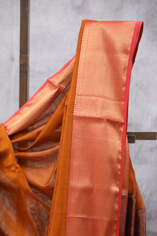 Rust Orange Silk Maheshwari Saree -SRROSMS129