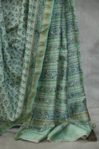 Mint Green HBP Cotton Silk Saree With Maheshewari Border - SRMGCSS867