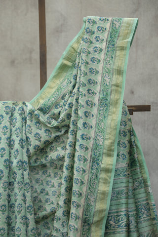 Mint Green HBP Cotton Silk Saree With Maheshewari Border - SRMGCSS867