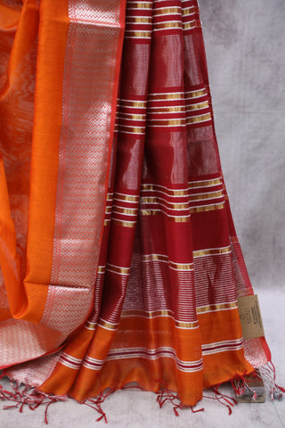 Orange Cotton Silk Maheshwari Saree - SRSYCSMS32EX