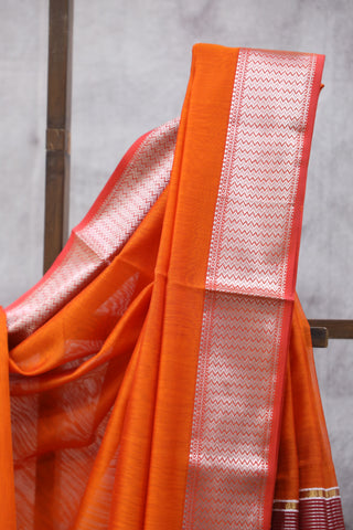 Orange Cotton Silk Maheshwari Saree - SRSYCSMS32EX