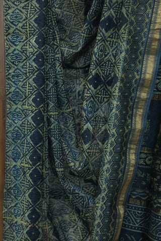 Indigo HBP Cotton Silk Saree With Maheshewari Border - SRICSS887