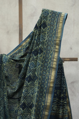 Indigo HBP Cotton Silk Saree With Maheshewari Border - SRICSS887