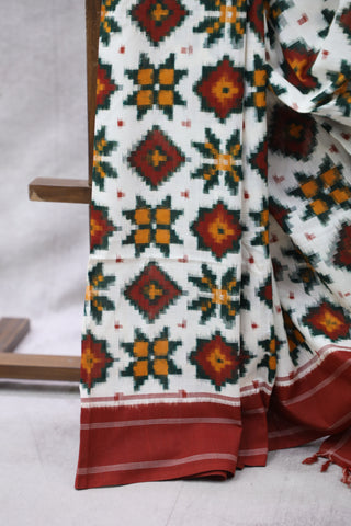 White Red Green Pochampalli Cotton Ikat SRWGRPCIS58EX