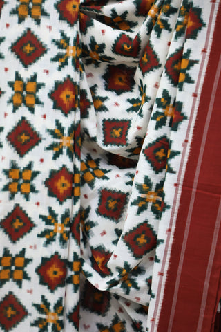 White Red Green Pochampalli Cotton Ikat SRWGRPCIS58EX