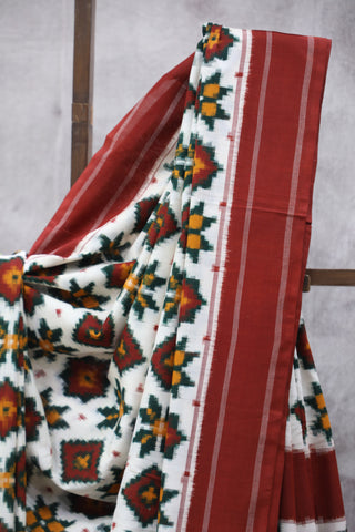 White Red Green Pochampalli Cotton Ikat SRWGRPCIS58EX