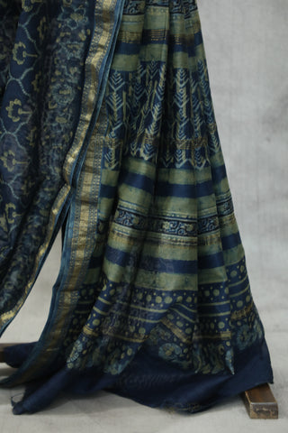 Indigo HBP Cotton Silk Saree With Maheshewari Border - SRICSS889