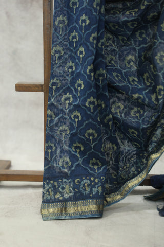 Indigo HBP Cotton Silk Saree With Maheshewari Border - SRICSS889