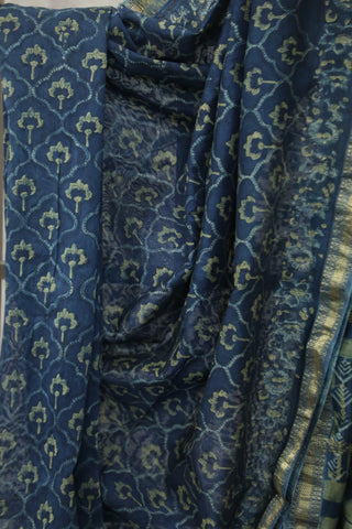 Indigo HBP Cotton Silk Saree With Maheshewari Border - SRICSS889