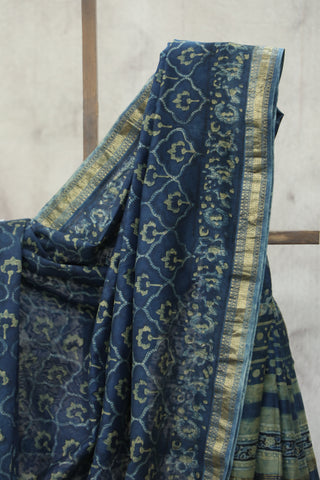 Indigo HBP Cotton Silk Saree With Maheshewari Border - SRICSS889