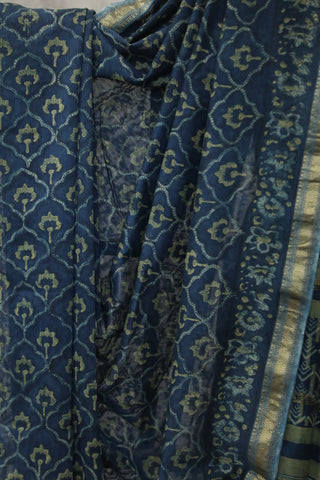 Indigo HBP Cotton Silk Saree With Maheshewari Border - SRICSS890