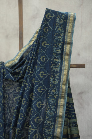 Indigo HBP Cotton Silk Saree With Maheshewari Border - SRICSS890