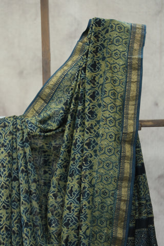 Indigo HBP Cotton Silk Saree With Maheshewari Border - SRICSS892