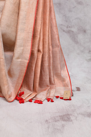 Orange Plain Linen Saree-SROPLS117