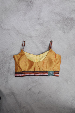 Yellow Sleeveless Khun Blouse With Brown Border-SRYKB98