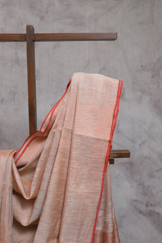 Orange Plain Linen Saree-SROPLS117