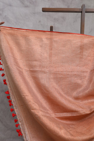 Orange Plain Linen Saree-SROPLS117