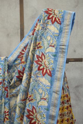 Blue HBP Cotton Silk Saree With Maheshewari Border - SRBCSS880