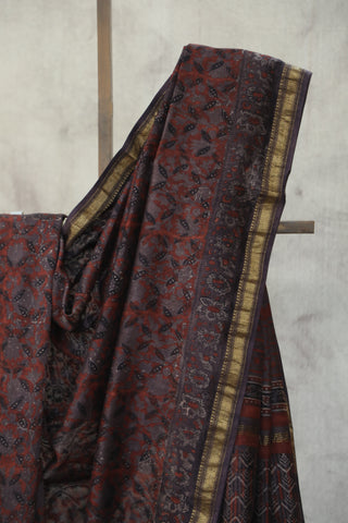 Maroon HBP Cotton Silk Saree With Maheshewari Border - SRMCSS898