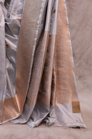 Grey Banarasi Silk Saree-SRGBSS386