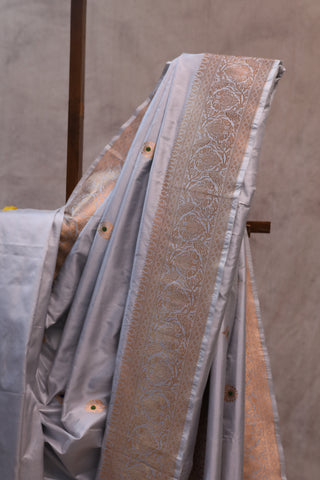 Grey Banarasi Silk Saree-SRGBSS386