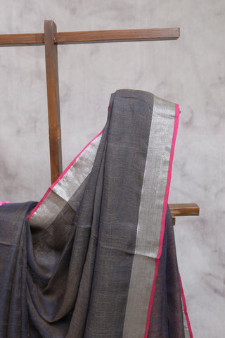 Two Tone Blue Plain Linen Saree-SRTTBPLS124