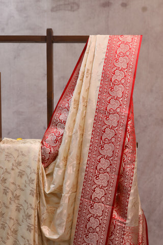 Beige Banarasi Silk Saree-SRBBSS376