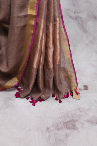 Pastel Brown Plain Linen Saree-SRPBPLS127