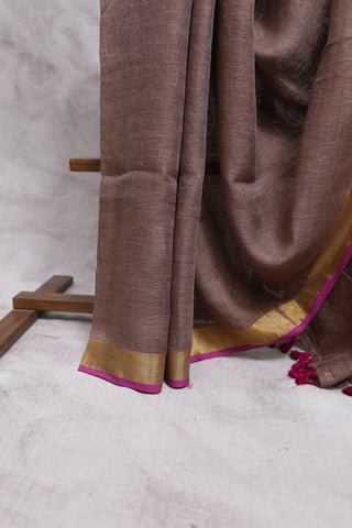 Pastel Brown Plain Linen Saree-SRPBPLS127