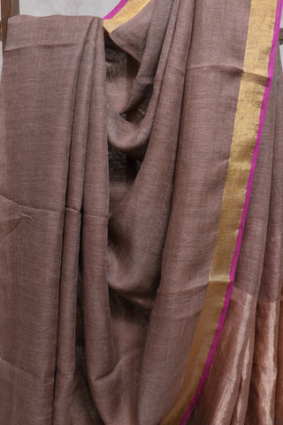 Pastel Brown Plain Linen Saree-SRPBPLS127