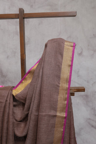 Pastel Brown Plain Linen Saree-SRPBPLS127