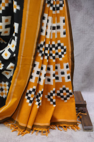 Mustard Black Pochampalli Cotton Ikat SRMBPCIS43EX