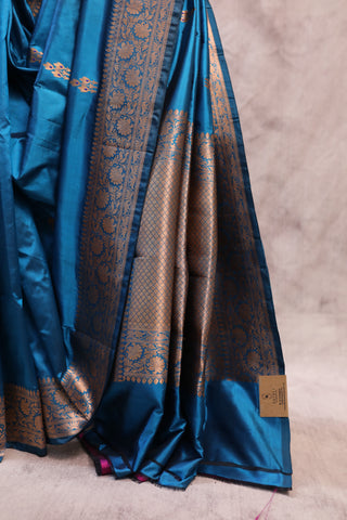 Dark Peacock Blue Banarasi Silk Saree-SRDPBBSS407