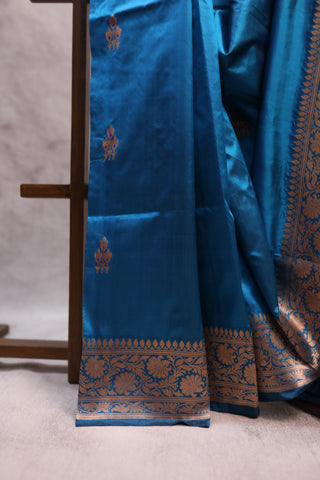 Dark Peacock Blue Banarasi Silk Saree-SRDPBBSS407