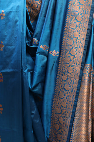 Dark Peacock Blue Banarasi Silk Saree-SRDPBBSS407