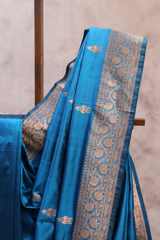 Dark Peacock Blue Banarasi Silk Saree-SRDPBBSS407