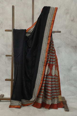 Black HBP Cotton Silk Saree With Chanderi Border - SRBCSS930