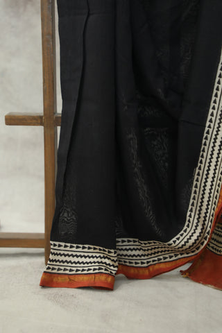 Black HBP Cotton Silk Saree With Chanderi Border - SRBCSS930